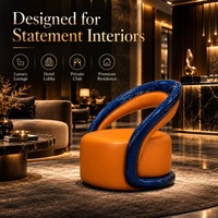 Fauteuil d'appoint moderne avec coque en fibre de carbone bleue et assise en cuir orange pour salon, hôtel, salle d'exposition