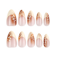 Faux ongles à presser Amande, motif fauve automnal, dégradé marron nude, French manucure, motif cerf mignon, réutilisables, faits main, pour femmes