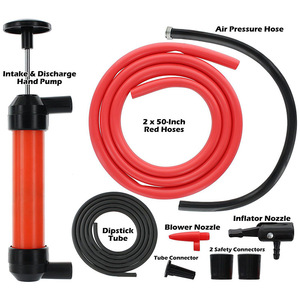 Bomba manual de succión de combustible, juego de 9 piezas con mangueras rojas y negras para transferencia de gasolina, aceite, diésel y extracción de agua. - Product Image 2