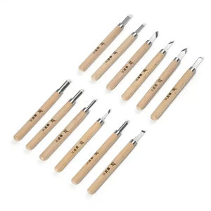Ensemble de 12 couteaux à sculpter professionnels pour artistes, robustes, durables, sûrs et ne blessant pas les <span class=keywords><strong>mains</strong></span>, manche en bois, couteau à sculpter DIY - Product Image 2