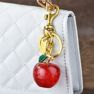 Wholesale Cute Metal Apple Keychains Fashion Bag Accessories Pendants Elegant Crystal Key Chains for Women Girls' Bag Decoration