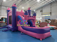 Château gonflable commercial extérieur en PVC effet marbre avec toboggan aquatique et piscine, combo pour enfants et adultes