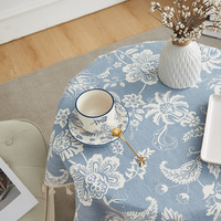 Nouveau design moderne bleu PET coton tissé plante fleurs plaine teint anti-poussière ménage salle à manger petite nappe de thé Textiles de maison