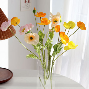 Fleurs artificielles de pavot Timo Floral Art en soie floquée pour la décoration de la maison et de mariage, branche unique - Product Image 1
