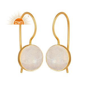 Rainbow <b>Moonstone</b> Earring Designer Gold Plated Silver Hook Earring Jewelry Manufacturer Classic Collection - Product Image 1