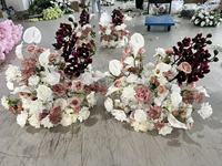 Boule de fleurs artificielle blanche et rose en gros PPS pour centre de table de mariage et décoration d'événements