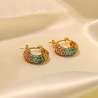 Boucles d'oreilles créoles épaisses plaquées or PVD Gaovo, en acier inoxydable en forme de U, avec zircons colorés, style Huggie, bijoux tendance pour femmes