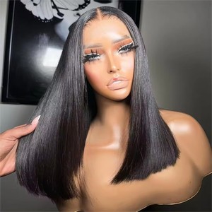 Peluca Bob recta de doble dibujo sin pegamento, peluca con malla frontal de cabello humano, cabello vietnamita crudo, pelucas frontales de encaje completo HD - Product Image 5