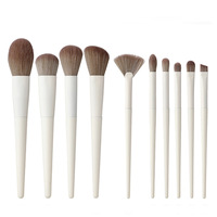 Ensemble de pinceaux de maquillage professionnels pour le visage, le contour, le blush et les yeux, poils doux, manche long blanc, 10 pièces