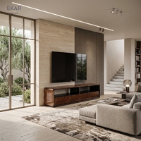 Meuble TV moderne de luxe en bois de palissandre, design italien, console multimédia incurvée, grand rangement, unité de divertissement pour salon de villa