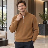 Pull tricoté personnalisé pour homme à col montant et fermeture éclair courte, manches longues, style décontracté, couleur unie, OEM ODM Marque Privée