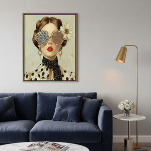 Retro Glam Fashion Portrait: Leopard Sunglasses Red Lips Printed <b>Canvas</b>,GOLD <b>FRAMED</b> <b>CANVAS</b> - Product Image 3