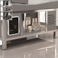 Table de massage thaïlandaise en PVC avec cadre métallique, 2 moteurs, éponge haute densité, lavabo intégré pour spa capillaire, thérapie à la vapeur, rangement et éclairage LED