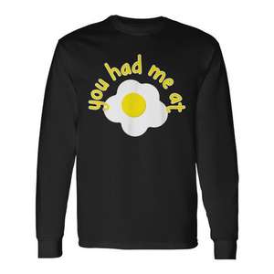 T-shirt à manches longues avec motif œufs frits You Had Me At Yolk, imprimé graphique amusant, col rond unisexe, vêtements pour adultes - Product Image 1