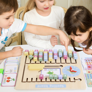 Nouveaux mots d'orthographe en bois <span class=keywords><strong>trouver</strong></span> <span class=keywords><strong>un</strong></span> jouet blocs alphanumériques avec des cartes riches pour aider les enfants à apprendre - Product Image 3