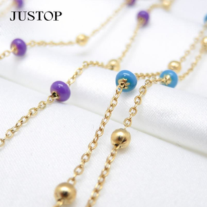 Collier unisexe tendance en acier inoxydable plaqué or 18 carats, étanche, écologique, avec zircon géométrique et perles, vente en gros - Product Image 4