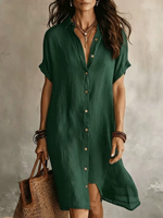 Robe chemise nouvelle collection la plus vendue, élégante et décontractée, couleur unie, manches courtes, boutonnée, mi-longue