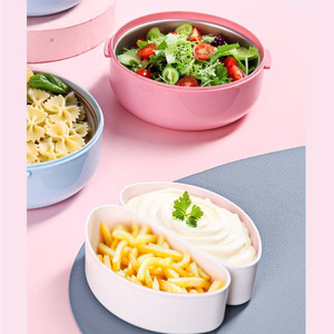 Boîte à lunch minimaliste double couche en acier inoxydable ronde avec compartiment à sauce pour étudiants et employés de bureau avec poignée pour couverts - Product Image 3