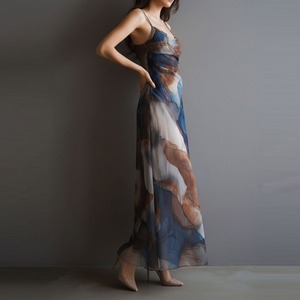 Robe en maille imprimée tie-dye vintage 2026, style coréen, robe de soirée, style féerique, vestidos <span class=keywords><strong>grunge</strong></span> gothique, robe midi à bretelles spaghetti - Product Image 3