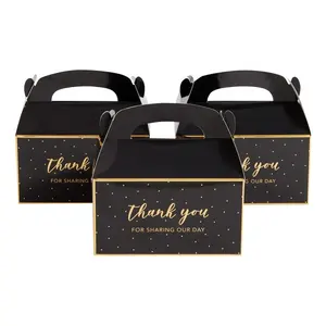 定制6.3x3.5x3.5英寸可回收黑色婚礼生日圣诞派对优惠谢谢礼品包装带手柄的盖布盒
