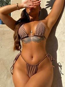 Women's High Waist <strong>Bikini</strong> Set Sexy Breathable Mesh Cover-Up <strong>Thong</strong> Swimwear OEM Service 3-Piece <strong>Swimsuit</strong> Factory Price Solid - Product Image 3