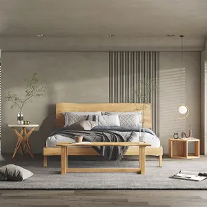 Tempat Tidur Platform Trundle Gaya Modern Nordic dengan Penyimpanan 1.8 & 1.5 Meter Perabot Kamar Tidur Bingkai Tempat Tidur Kayu Sederhana