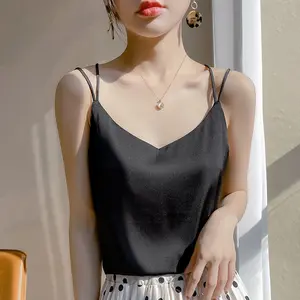 S-3XL Summer <strong>Silk</strong> Back Strap Tank <strong>Top</strong> Women's Inner Wear Acetic Acid <strong>Top</strong> Sexy Bottom Shirt Summer Outer Wear Suit - Product Image 1