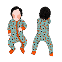 Haute qualité décontracté mignon Style personnalisé imprimé ODM enfants bébé bambou Spandex à manches longues Convertible fermeture éclair barboteuse