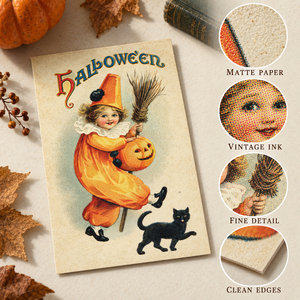 Cartes de vœux vintage pour Halloween, texture papier vieilli, sorcière, fantôme, squelette, cartes de vœux « Trick or Treat » pour fête d'Halloween et cadeaux - Product Image 4