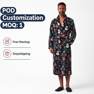 <span class=keywords><strong>Accappatoio</strong></span> in Flanella Personalizzato con Stampa a Sublimazione per <span class=keywords><strong>Uomo</strong></span>, <span class=keywords><strong>Morbido</strong></span> e Caldo, in Pile per l'Inverno, con Tasca, Dropshipping - Product Image 3