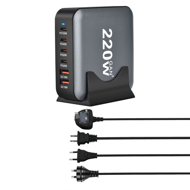 6 Ports 220W Charger GaN Technology 2 USB a 4 USB C PD Multi-port Home Desktop USB Charging Station