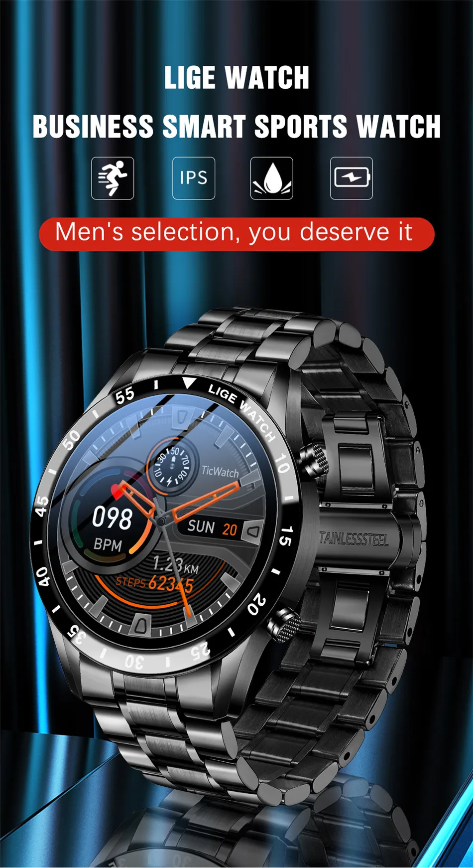 LIGE BW0189 New Smart Watch Men Full Touch Screen Sports Fitness Watch IP67 Waterproof For Android ios smartwatch Men