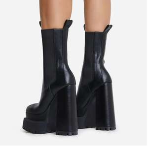 Tacco largo con plateau e suola grossa di alta qualità in stivali da motociclista alla caviglia in <span class=keywords><strong>ecopelle</strong></span> per donne e signore - Product Image 4