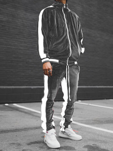 2026ใหม่ KJ 2021ชุดวอร์มสองชิ้นสำหรับผู้ชายชุดวอร์มกำมะหยี่ทรงเรขาคณิตชุดวอร์มกำมะหยี่ชุด2ชิ้น - Product Image 4