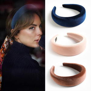 ゴールドベルベットベルベットスポンジヘッドバンド秋冬厚手フランネルブラックヘッドバンド女性用 - Product Image 2