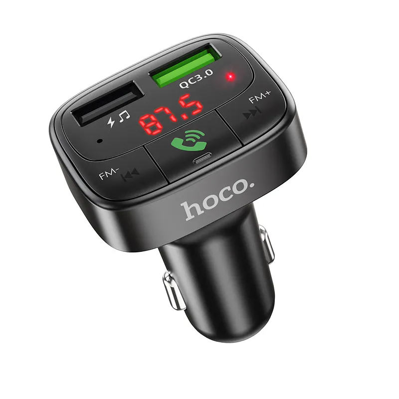 HOCO E59 Transmisor FM BT para coche de alta calidad, reproductor de música QC3.0, tarjeta TF, audio para coche, teléfono móvil, puertos USB duales, cargadores rápidos