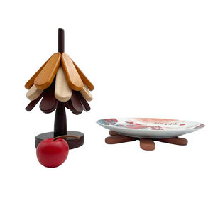 Dessous de plat en bois pour plats chauds Ensemble de dessous de plat en forme de rectangle 4 dessous de plat + 1 support Arbre de Noël de style moderne durable et peu encombrant - Product Image 4