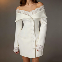 Robe élégante ZYHT 75333 à épaules dénudées avec panneau en dentelle blanche, taille cintrée, manches longues pour femme, tenue chic de soirée