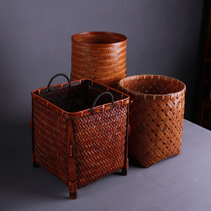 <b>Bamboo</b> Woven Storage Basket Rectangle Tung Oil Lacquer Finish For Living Room Neatening Cosmetics Jewelry Storage - Product Image 2