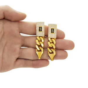 ชุดเครื่องประดับฮิปฮอปสำหรับผู้หญิง |   จี้และต่างหูแบบ Cuban Link Ice Out |   ทองแดงชุบทองพร้อมประดับเพชรซิร์คอนแบบไมโครเพฟ - Product Image 4