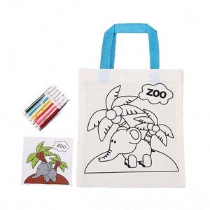 Christmas Handmade Custom Cartoon Eco <b>Canvas</b> Bag Children's Hand Painted Graffiti Handbag DIY Gift Cotton Christmas Shopping Bag - Product Image 1