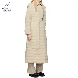 Chaqueta larga de plumón Beige personalizada de YuFan, abrigo de satén de nailon reciclado elástico acolchado ligero, chaquetas de exterior a la moda