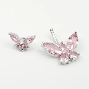 Nouveau Bijou de Piercing Tendance en Argent Sterling 925, Décoration Ombilicale Papillon avec Zircon Incrusté, Style Direct et Moderne - Product Image 4