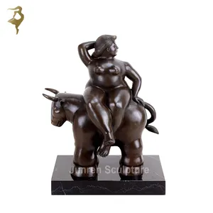 Large Size Metal Art Fernando Botero naked Bronze fat woman on horse statue