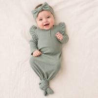Combinaison de bébé Hongbo côtelée sans fermeture éclair ni boutons, couleur neutre, avec poignets à revers, manches à volants, robe tricotée pour nouveau-né