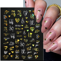 Laser Gold Love Valentijnsdag DIY Nail Art Sticker Abstract Slider Design Sliders 3D zelfklevende Nail Art Supplies