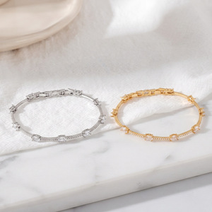 Fashion Bangle <b>Copper</b> Alloy Gold And White Zircon <b>Bracelet</b> Geometric Plant Design Anniversary Jewelry - Product Image 1