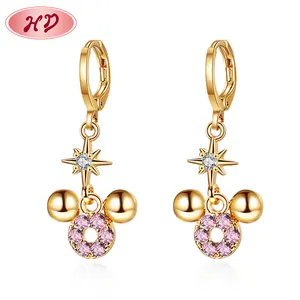 Custom Trendy Cute Mouse Crystal Cubic Zirconia 18K Gold Women Earring Drop Jewelry For Halloween