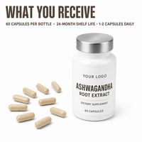 Capsules d'extrait de racine d'Ashwagandha (Withania Somnifera), herbe adaptogène, soutien contre le stress, complément alimentaire, 60 capsules
