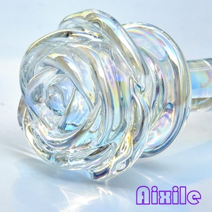 Dildo <span class=keywords><strong>de</strong></span> Cristal, Tapón Anal <span class=keywords><strong>de</strong></span> Cristal con Base Redonda en Forma <span class=keywords><strong>de</strong></span> Rosa, Estimulador <span class=keywords><strong>de</strong></span> Punto G, Masajeador, Juguete Sexual Anal para Masturbación - Product Image 2